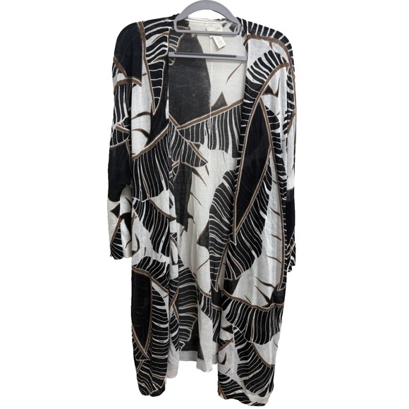 Chico's Sweaters - Chicos Palm Leaf Kimono Cardigan Boho Tropical Open Front Duster Small